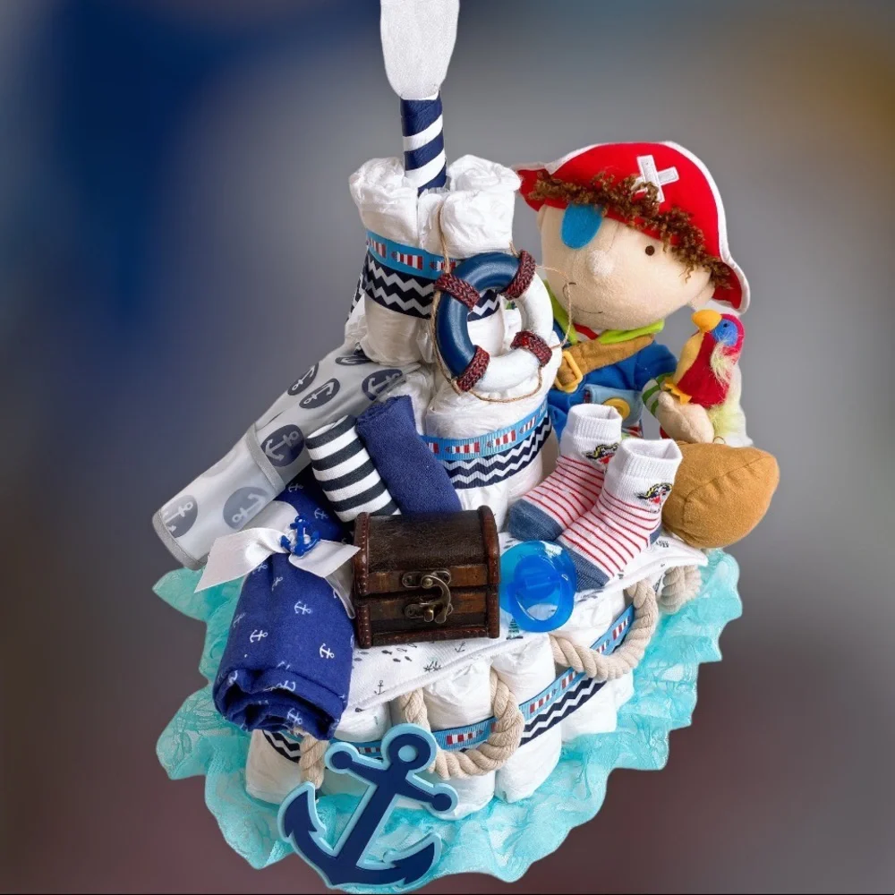 Pirate Ship Diaper Cake, Nautical Themed